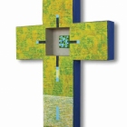 Križ, akril in kolaž na lesu, 40x30x4 cm, 2011